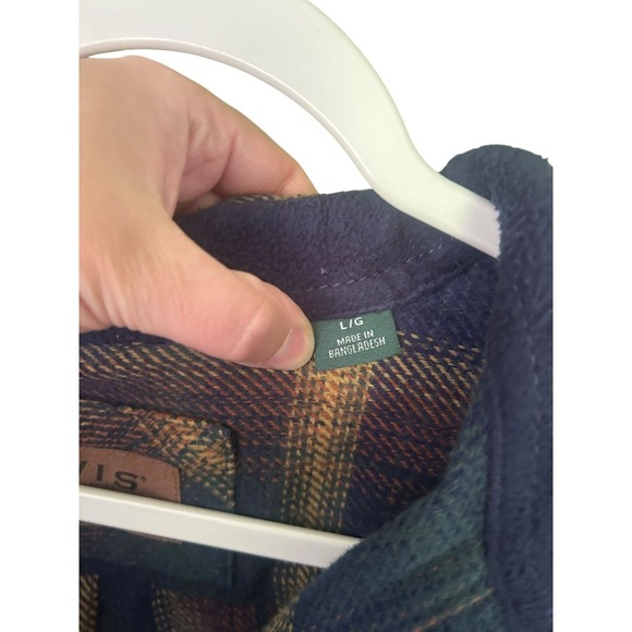 Orvis Plaid Flannel Shirt L Navy Tan Outdoor Workwear Cabincore Rugged - Picture 3 of 6